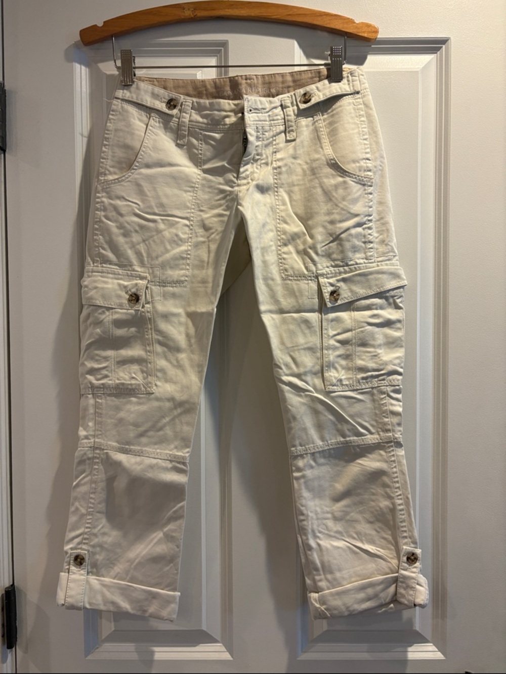 Banana Republic Cream Utility Pants with Button Details